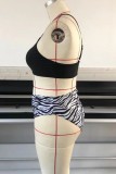 Black Sexy Print Hollowed Out Backless Spaghetti Strap Plus Size Swimwear (With Paddings)