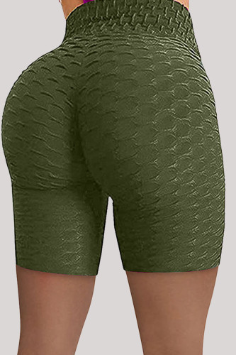 Army Green Casual Sportswear Solid Basic Skinny Yoga Shorts med hög midja