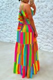 Цветное сексуальное повседневное длинное платье с принтом в стиле пэчворк и открытой спиной на тонких бретелях
