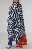 Multicolor Casual Print Cardigan Plus Size Two Pieces