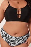 Black Sexy Print Hollowed Out Backless Spaghetti Strap Plus Size Swimwear (With Paddings)