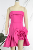 Rose Red Sexy Formal Solid Backless Strapless Evening Dress Dresses