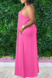 Розовое сексуальное повседневное однотонное длинное платье на тонких бретелях с открытой спиной Платья больших размеров