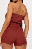 Paarsachtig Rood Sexy Casual Solid Backless Strapless Skinny Romper