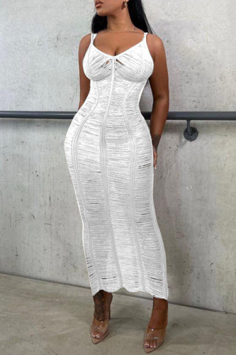 White Sexy Solid Backless Spaghetti Strap Long Dress Dresses