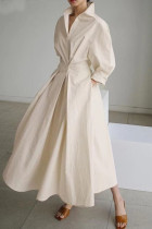 Vestidos casuais de damasco com patchwork sólido decote em v manga longa