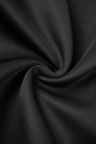 ブラック カジュアル ソリッド パッチワーク ボウ リボン カラー A ライン ドレス