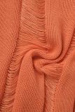 Оранжевый сексуальный повседневный однотонный рваный с открытой спиной без бретелек из двух частей (с рукавами)