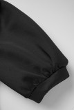 Schwarzes, lässiges, einfarbiges Patchwork-Kleid in A-Linie mit Schleifenbandkragen