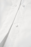 Weiße, lässige, solide, ausgehöhlte, Patchwork-Kleider mit halbem Rollkragen und langen Ärmeln