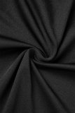 Zwarte sexy straatfeest effen uitgeholde hoge opening band ontwerp O-hals een stap rok jurken