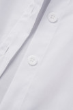Weiße, lässige, solide Patchwork-Oberteile mit Frenulum-Hemdkragen
