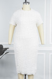 Groen Casual Solid Basic Half A Coltrui Jurk met korte mouwen Grote maten jurken
