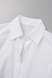Weiße, lässige, solide Patchwork-Oberteile mit Frenulum-Hemdkragen