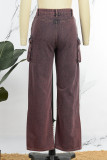 Bruine casual stevige patchwork jeans met hoge taille en normale spijkerbroek