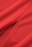 Rote, sexy, einfarbige, rückenfreie, ärmellose Kleider mit Schlitz und schrägem Kragen