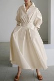 Абрикосовые повседневные однотонные лоскутные платья с V-образным вырезом и длинными рукавами