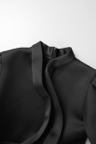 Patchwork solido casual nero con colletto a fiocco e abiti linea A