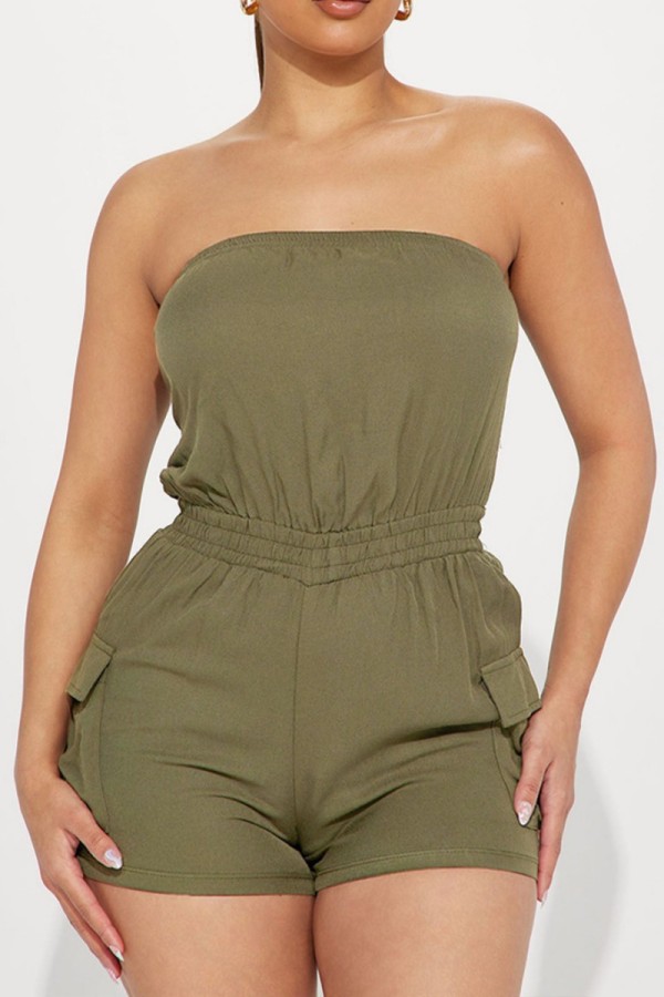 Legergroen Sexy Casual Solid Backless Strapless Skinny Romper