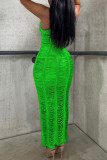 Зеленое сексуальное однотонное длинное платье на тонких бретелях с открытой спиной Платья
