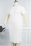 Blanco Casual Sólido Básico Medio Cuello alto Vestido de manga corta Vestidos de talla grande