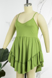 Зеленое сексуальное повседневное однотонное платье без рукавов на тонких бретельках Платья больших размеров