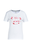 White Sweet Street Print Patchwork Letter O Neck T-Shirts