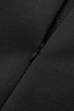 Schwarzes, lässiges, einfarbiges Patchwork-Kleid in A-Linie mit Schleifenbandkragen