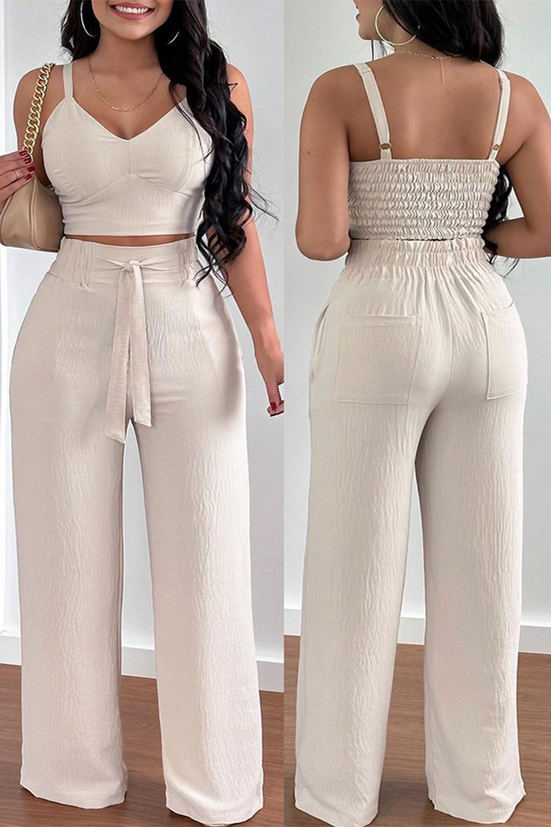 Sleeveless Crop Top And Pant Set