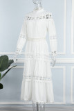 Vita Casual Solid, urholkat lapptäcke Halv-A Turtleneck långärmade klänningar