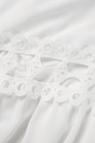 Bianco casual solido scavato patchwork mezzo dolcevita abiti a maniche lunghe