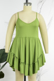 Зеленое сексуальное повседневное однотонное платье без рукавов на тонких бретельках Платья больших размеров