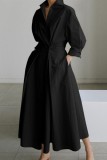 Vestidos de manga comprida preto casual patchwork sólido decote em v