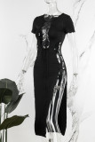 Черная сексуальная уличная вечеринка, сплошные выдолбленные платья с высоким вырезом и круглым вырезом, юбка в один шаг, платья