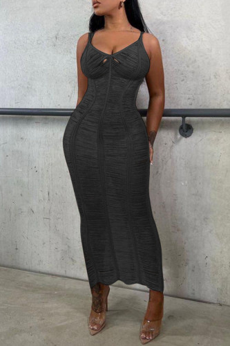 Black Sexy Solid Backless Spaghetti Strap Long Dress Dresses