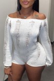 Apricot Sexy Solid Hollowed Out Backless Off the Shoulder Skinny Romper