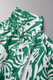 Groene Casual Print Frenulum Knopen Overhemd Kraag Shirt Jurk Jurken
