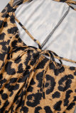 Leopardtryck Sexiga Casual Print Leopard Backless Spaghetti Strap Skinny Jumpsuits