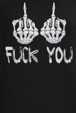 T-shirts à col rond en patchwork de tête de mort à imprimé vintage de rue noir