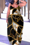 Бирюзовое сексуальное повседневное длинное платье с открытой спиной и бретельками с принтом Платья
