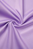 Púrpura casual estampado patchwork bolsillo o cuello manga corta dos piezas