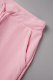Розовый Повседневный Однотонный Карман О-образный вырез С коротким рукавом Из двух частей