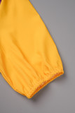 Amarillo Estampado casual Patchwork Pliegue O Cuello Una línea Vestidos de talla grande