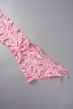 roze sexy effen kant doorzichtige v-hals asymmetrische jurken (zonder riem)