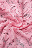 Robes asymétriques à col en V transparent en dentelle unie rose sexy (sans ceinture)