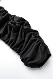 黒のセクシーなソリッドメタルアクセサリー装飾折りカットアウトスキニーペンシルソリッドカラーボトムス