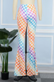 Цветные повседневные брюки в клетку в стиле пэчворк, стандартные, с высокой талией, с динамиком и полным принтом