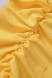 Amarelo Sexy Acessórios de Metal Sólido Decoração Dobra Recortada Lápis Magro Parte de Baixo de Cor Sólida