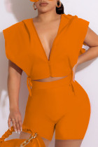 Arancione casual fasciatura solida patchwork cerniera collare con cerniera senza maniche due pezzi