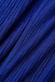 Синий повседневный цвет комок пэчворк V-образный вырез с коротким рукавом из двух частей